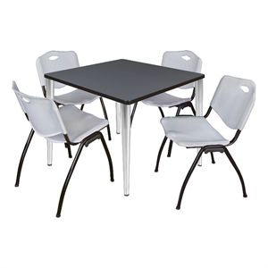 Scranton & Co 42&quot Gray Table with Chrome Base & 4 Gray Contour Chairs