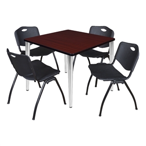 Scranton & Co 42&quot Square Mahogany Top & 4 Black Chairs on Chrome Base