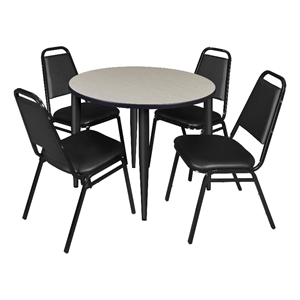 Scranton & Co 36&quot Round Maple Table with Black Base and 4 Cafe Chairs