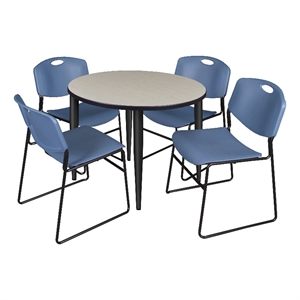 Scranton & Co 36&quot Round Maple Table with Black Base and 4 Blue Poly Chairs
