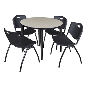 Scranton & Co 36&quot Maple Table with Black Base & 4 Black Contour Chairs
