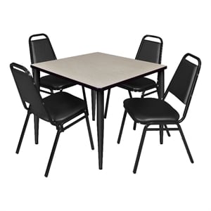 Scranton & Co 42&quot Square Maple Table with Black Base and 4 Cafe Chairs
