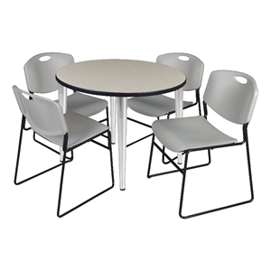 Scranton & Co 36&quot Round Maple Table with Chrome Base and 4 Gray Poly Chairs