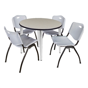 Scranton & Co 36&quot Round Maple Table & 4 Gray Contour Chairs on Chrome Base