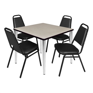 Scranton & Co 42&quot Square Maple Table with Chrome Base and 4 Cafe Chairs