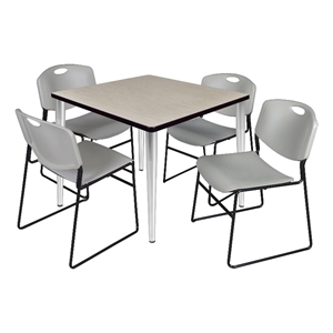 Scranton & Co 42&quot Square Maple Table with Chrome Base & 4 Gray Poly Chairs