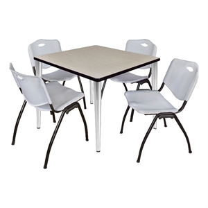 Scranton & Co 42&quot Square Maple Table & 4 Gray Contour Chairs on Chrome Base