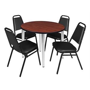 Scranton & Co 42&quot Round Cherry Table with Chrome Base and 4 Cafe Chairs