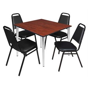 Scranton & Co 48&quot Square Cherry Table with Chrome Base and 4 Cafe Chairs