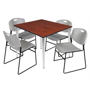 Scranton & Co 48&quot Square Cherry Table with Chrome Base & 4 Gray Poly Chairs