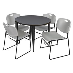 Scranton & Co 42&quot Round Gray Table with Black Base and 4 Gray Poly Chairs