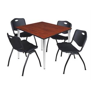 Scranton & Co 48&quot Square Cherry Table & 4 Black Chairs on Chrome Base