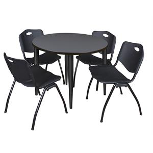 Scranton & Co 42&quot Round Gray Table with Black Base & 4 Black Contour Chairs