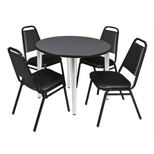 Scranton & Co 42&quot Round Gray Table with Chrome Base and 4 Cafe Chairs