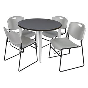 Scranton & Co 42&quot Round Gray Table with Chrome Base and 4 Gray Poly Chairs