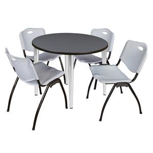 Scranton & Co 42&quot Round Gray Table with Chrome Base & 4 Gray Contour Chairs
