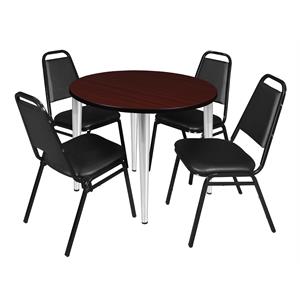 Scranton & Co 42&quot Round Mahogany Table with Chrome Base and 4 Cafe Chairs
