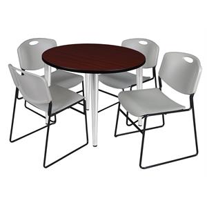 Scranton & Co 42&quot Round Mahogany Table & 4 Gray Poly Chairs on Chrome Base