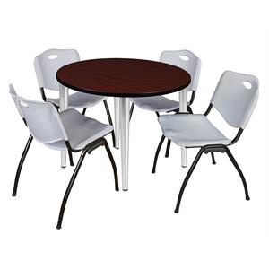 Scranton & Co 42&quot Mahogany Table with Chrome Base & 4 Gray Contour Chairs