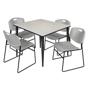 Scranton & Co 48&quot Square Maple Table with Black Base and 4 Gray Poly Chairs
