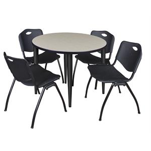 Scranton & Co 42&quot Round Maple Table & 4 Black Contour Chairs on Black Base