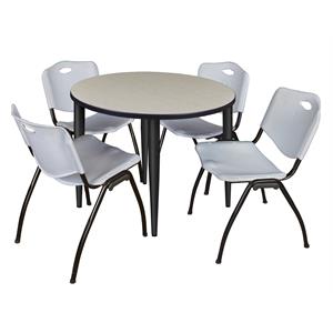 Scranton & Co 42&quot Round Maple Table with Black Base & 4 Gray Contour Chairs