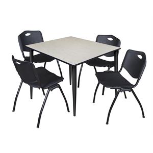 Scranton & Co 48&quot Square Maple Table & 4 Black Contour Chairs on Black Base