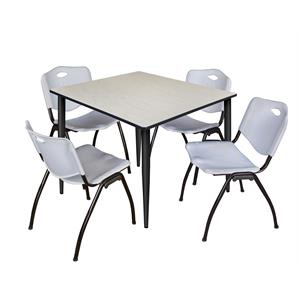 Scranton & Co 48&quot Maple Table with Black Base & 4 Gray Contour Chairs