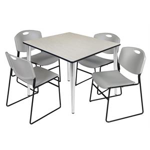 Scranton & Co 48&quot Square Maple Table with Chrome Base & 4 Gray Poly Chairs