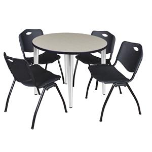 Scranton & Co 42&quot Round Maple Table & 4 Black Contour Chairs on Chrome Base