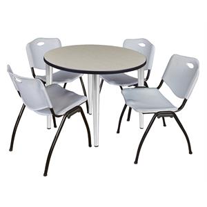 Scranton & Co 42&quot Round Maple Table & 4 Gray Contour Chairs on Chrome Base