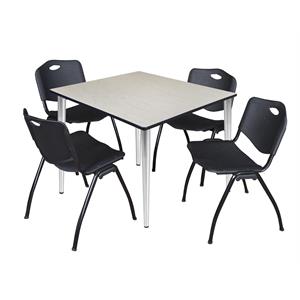 Scranton & Co 48&quot Square Maple Table & 4 Black Chairs on Chrome Base