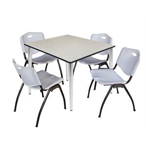 Scranton & Co 48&quot Maple Table with Chrome Base & 4 Gray Contour Chairs