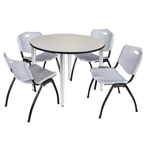 Scranton & Co 48&quot Round Maple Table with Chrome Base & 4 Contour Chairs