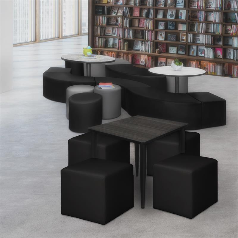 Scranton & Co Plush Square Vinyl Ottoman Set of 4 with Glides in Black