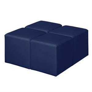 Scranton & Co Plush Square Vinyl Ottoman Set of 4 with Glides in Naval Blue