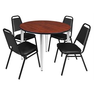 Scranton & Co 48&quot Round Cherry Table with Chrome Base and 4 Cafe Chairs