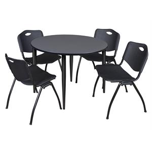 Scranton & Co 48&quot Round Gray Table with Black Base & 4 Black Contour Chairs