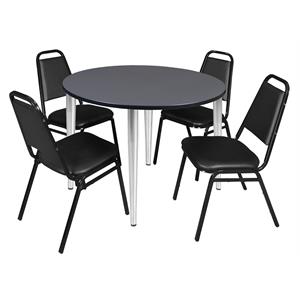 Scranton & Co 48&quot Round Gray Table with Chrome Base and 4 Cafe Chairs