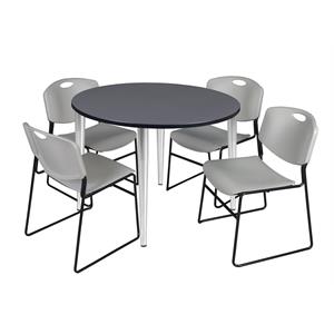 Scranton & Co 48&quot Round Gray Table with Chrome Base and 4 Gray Poly Chairs
