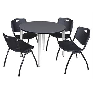 Scranton & Co 48&quot Round Gray Table & 4 Black Contour Chairs on Chrome Base