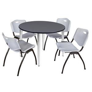 Scranton & Co 48&quot Round Gray Table with Chrome Base & 4 Gray Contour Chairs