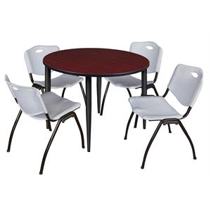 Scranton & Co 48&quot Round Mahogany Table & 4 Gray Chairs on Black Base