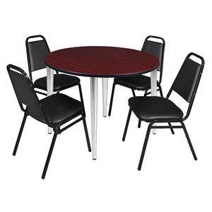 Scranton & Co 48&quot Round Mahogany Table with Chrome Base and 4 Cafe Chairs