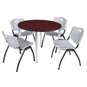 Scranton & Co 48&quot Mahogany Table with Chrome Base & 4 Gray Contour Chairs
