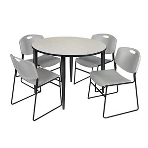 Scranton & Co 48&quot Round Maple Table with Black Base and 4 Gray Poly Chairs