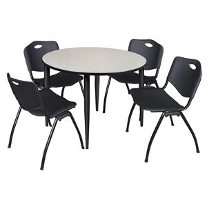 Scranton & Co 48&quot Round Maple Table & 4 Black Contour Chairs on Black Base
