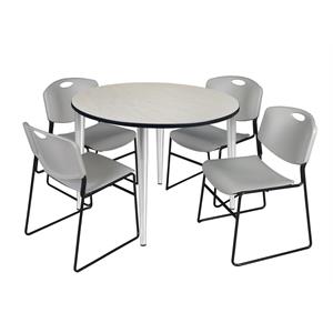 Scranton & Co 48&quot Round Maple Table with Chrome Base and 4 Gray Poly Chairs