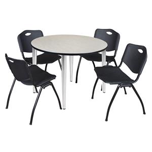 Scranton & Co 48&quot Round Maple Table & 4 Black Contour Chairs on Chrome Base
