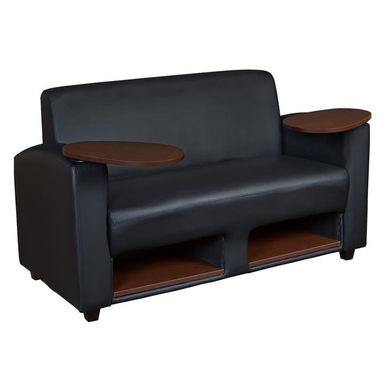 Scranton & Co Tablet Arm Loveseat with Storage Shelf in Black and Java